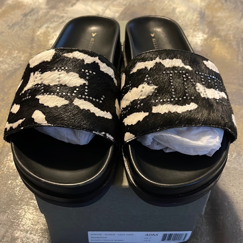 Like New with box All Saints slides calf hair size 40